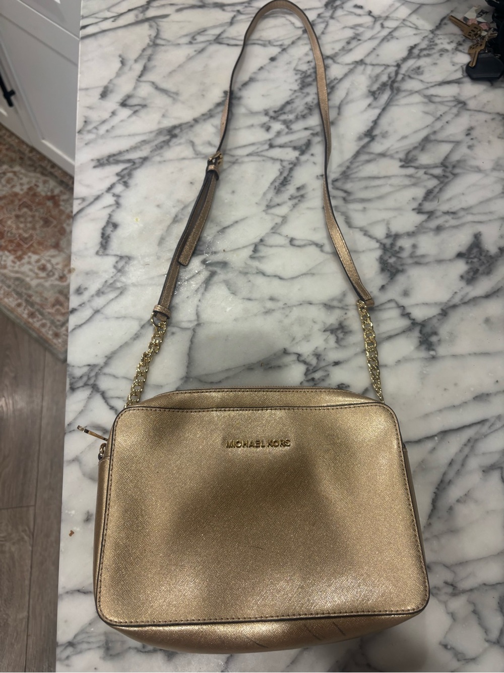Michael Kors Jet Set Metallic Gold Saffiano Crossbody Bag